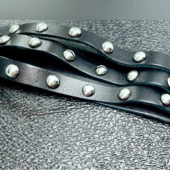 Silver Studded Black (Sold Out) Brown Leather Wrap/Band/Bracelet - Unisex - New - Picture 3 of 9